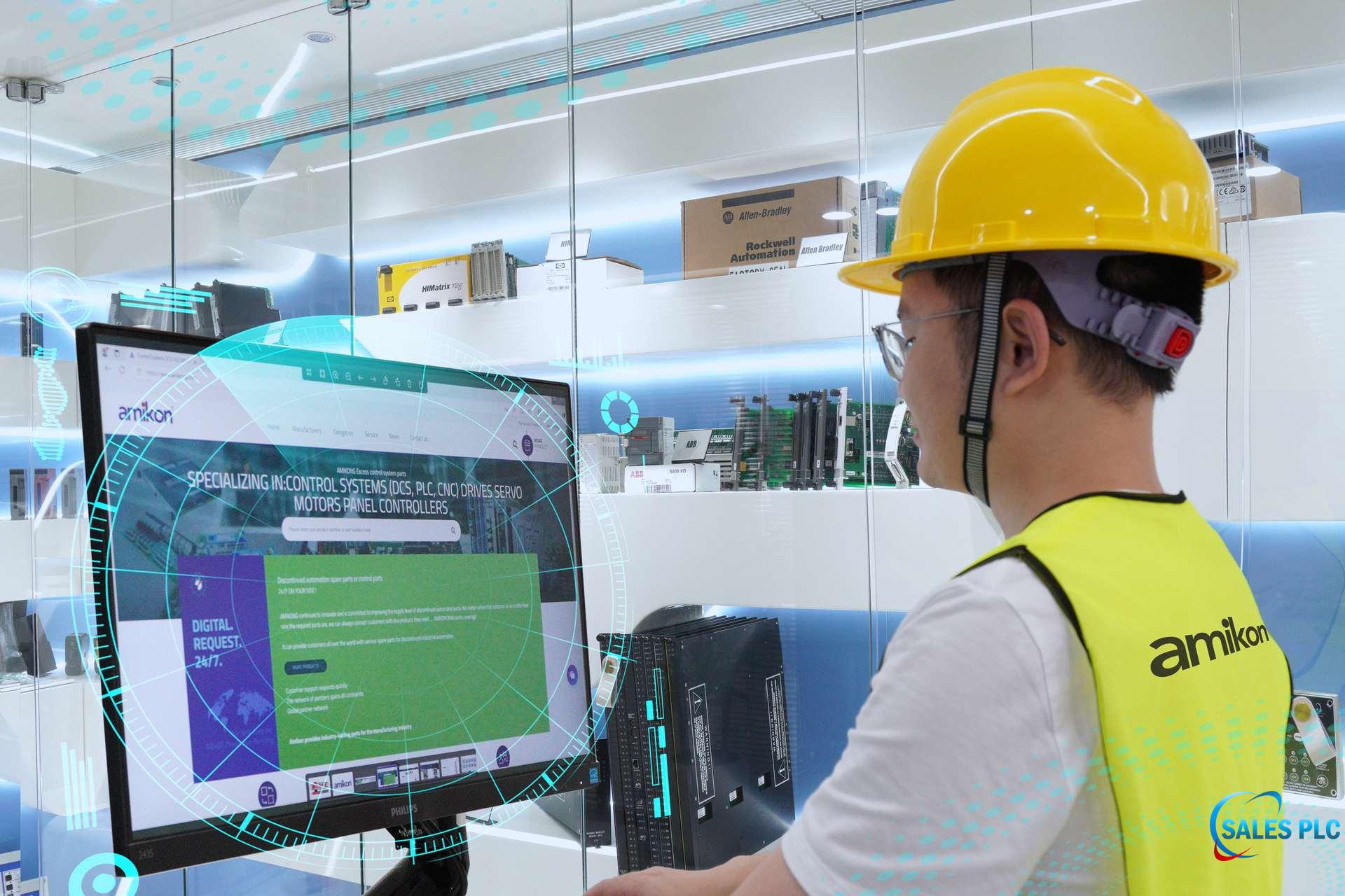 Industrial automation specialist reviewing spare-parts information for an RFQ